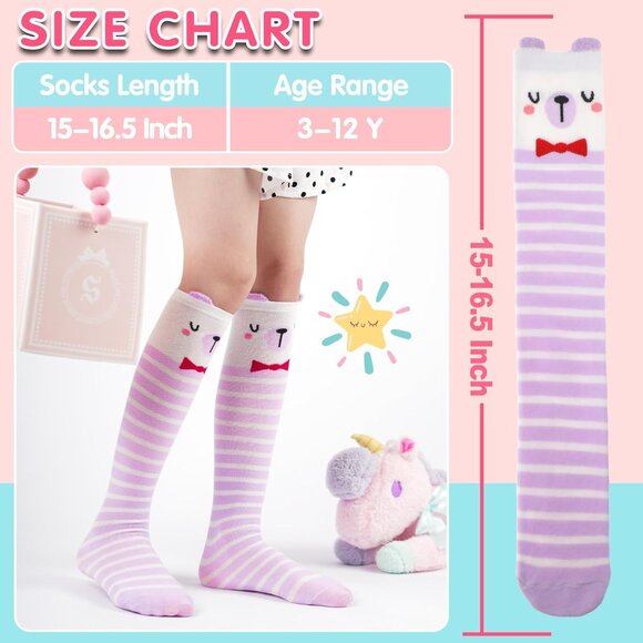 6 Pairs Kids Girls Knee High Socks Gift Long Crazy Silly Tall Funny Boot Cute An - Picture 6 of 6